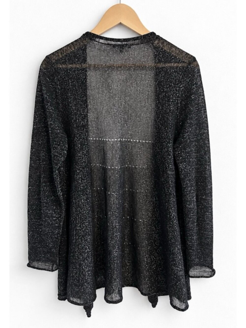 Eileen Fisher Metallic Linen Blend Lagenlook Cardigan Black Silver Women’s M - Picture 2 of 7